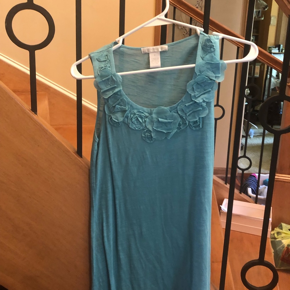 Blue, floral neck-lined, tank.